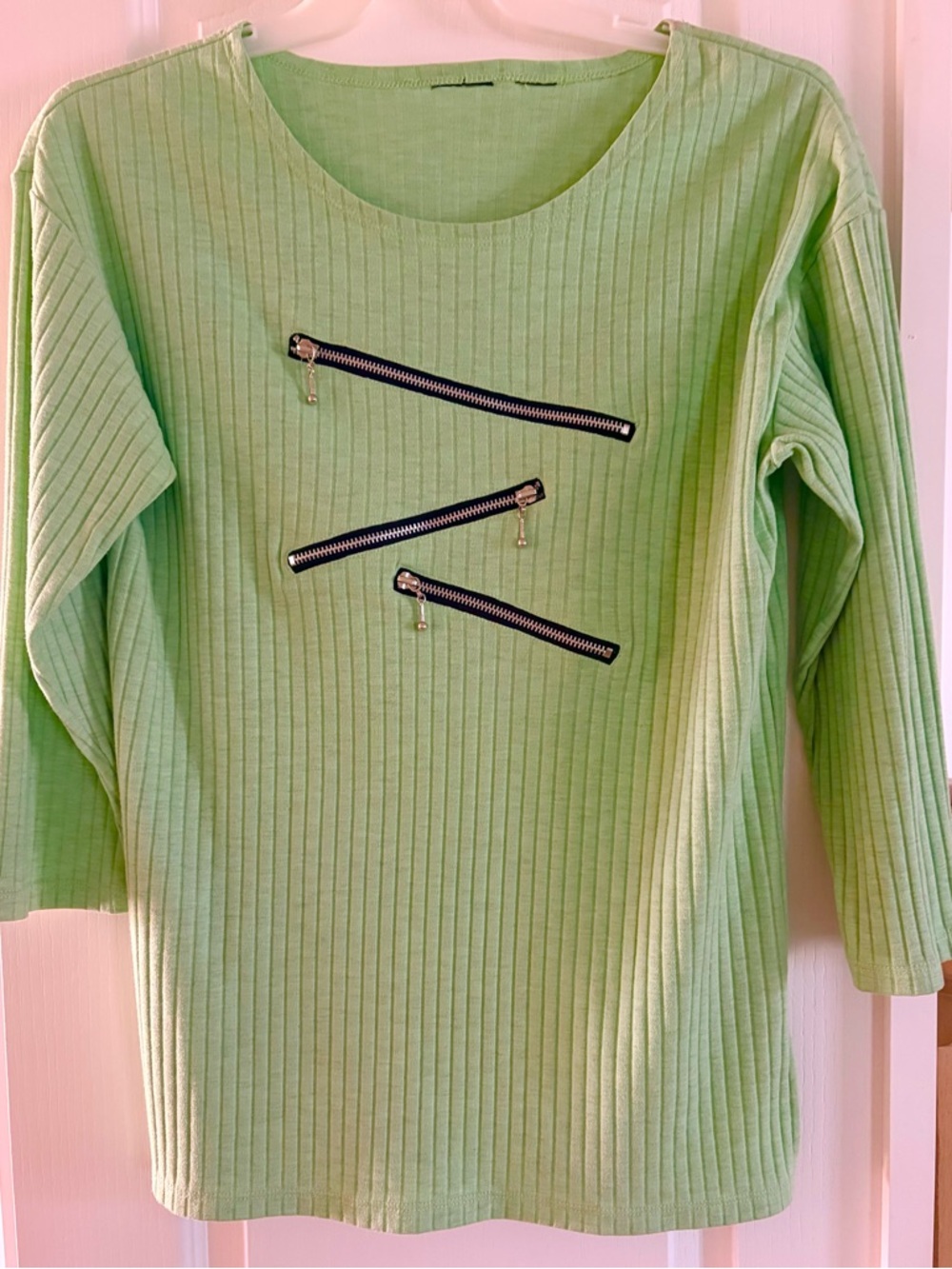 Green Ribbed Tunic with Zippers